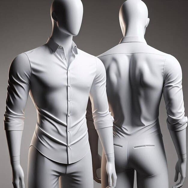 A close-up shot of different shirt fits (classic, slim, tailored) displayed side-by-side on mannequins. The image highlights the differences in silhouette and how they drape on the body.