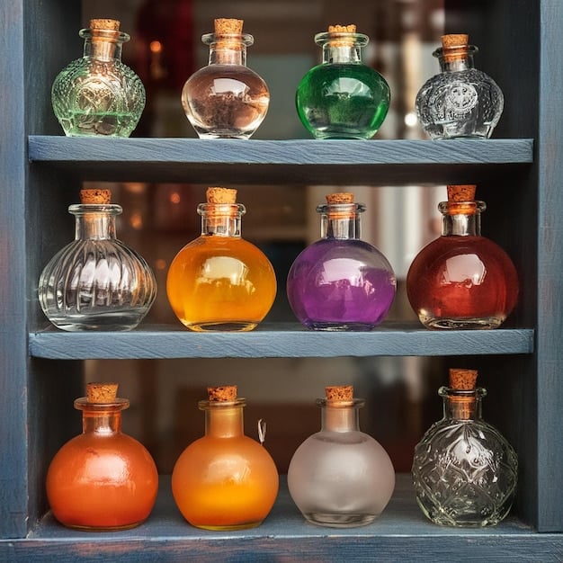 A selection of various perfume bottles displayed on a glass shelf, showcasing different shapes, sizes, and colors, representing the vast array of fragrances available for gifting.
