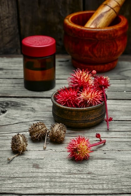 A close-up shot of essential oils and raw ingredients associated with different fragrance families, such as rose petals (floral), cedarwood shavings (woody), vanilla pods (oriental), and citrus fruits (fresh).