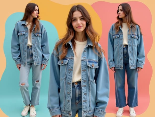 A collage showing different jean styles popular in 2025: wide-leg jeans paired with a tucked-in blouse, straight-leg jeans with sneakers and a casual t-shirt, and bootcut jeans with ankle boots and a stylish sweater. Each image is well-lit and shows the jeans being worn in a realistic, everyday setting.