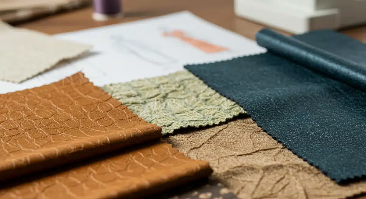 Innovative sustainable fabric swatches, including pineapple leather and mushroom silk