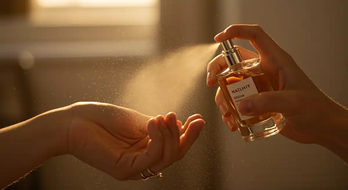 Applying an affordable niche fragrance to the wrist in Spain