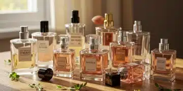 Perfume bottles arranged under warm sunlight, symbolizing lasting fragrance in Spain