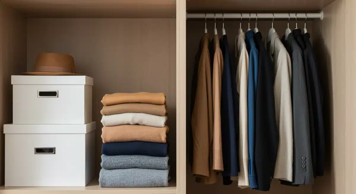 Organized minimalist capsule wardrobe with versatile clothing