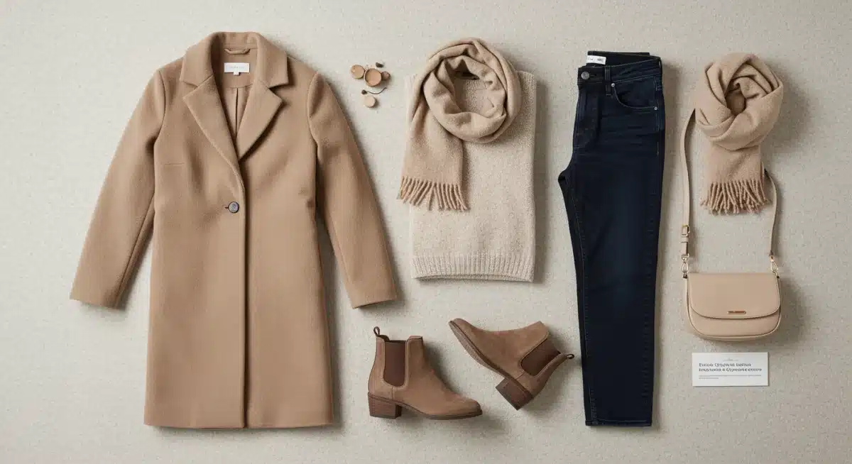 Flat lay of minimalist winter capsule wardrobe for Spain