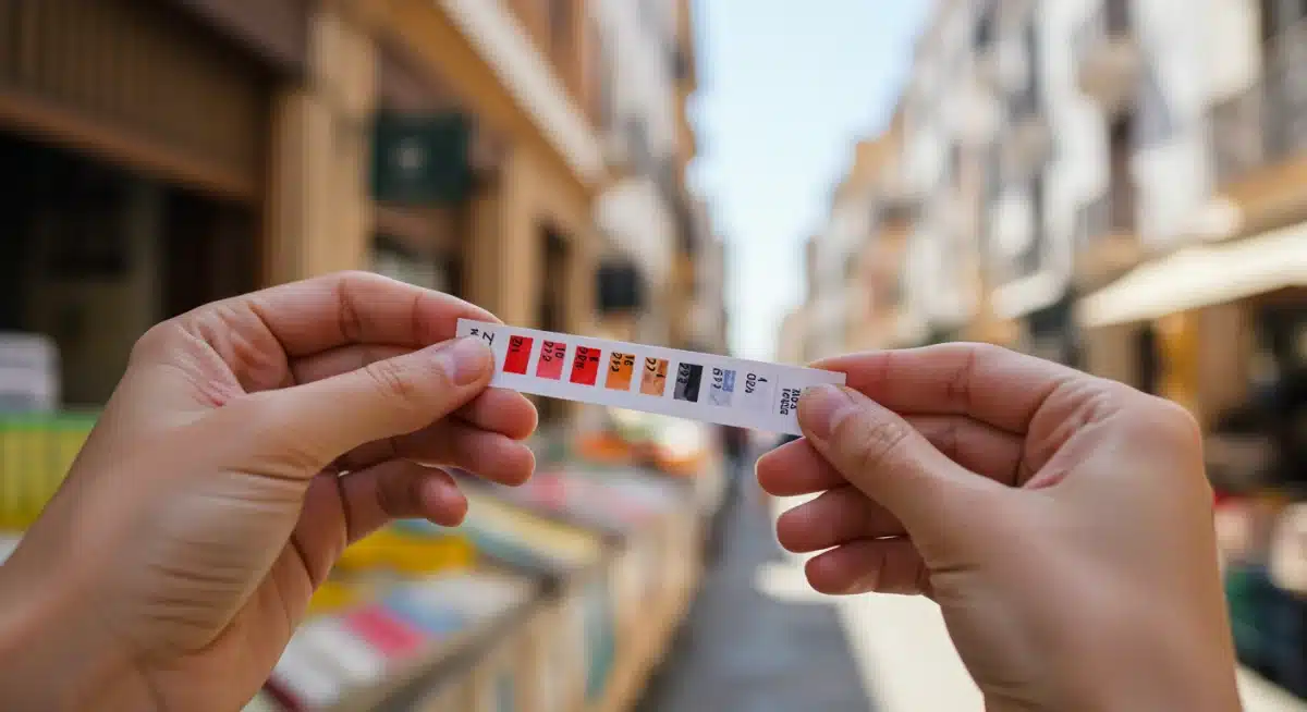 Person sampling fragrance notes in a Spanish setting