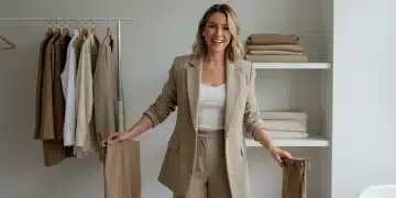 Woman showcasing a minimalist 2026 capsule wardrobe with versatile pieces