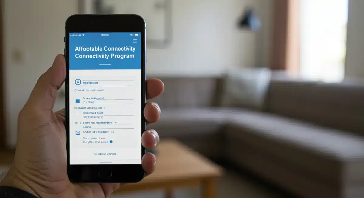 Hand filling out online application for internet discount program
