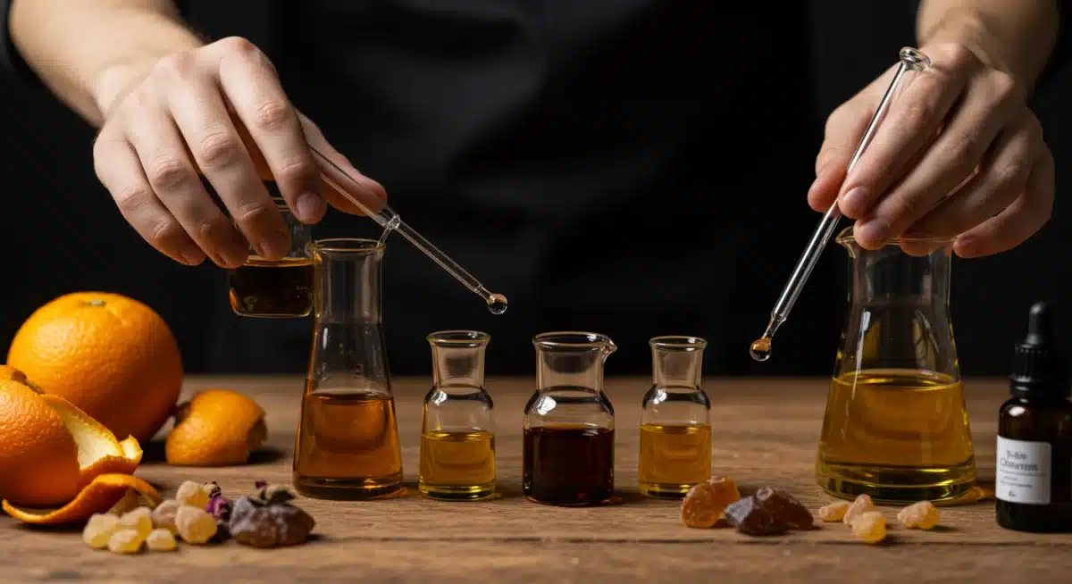 Artisan blending essential oils for unique fragrance creation