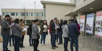 Diverse community members seeking information about rental assistance programs at a local center in 2026.