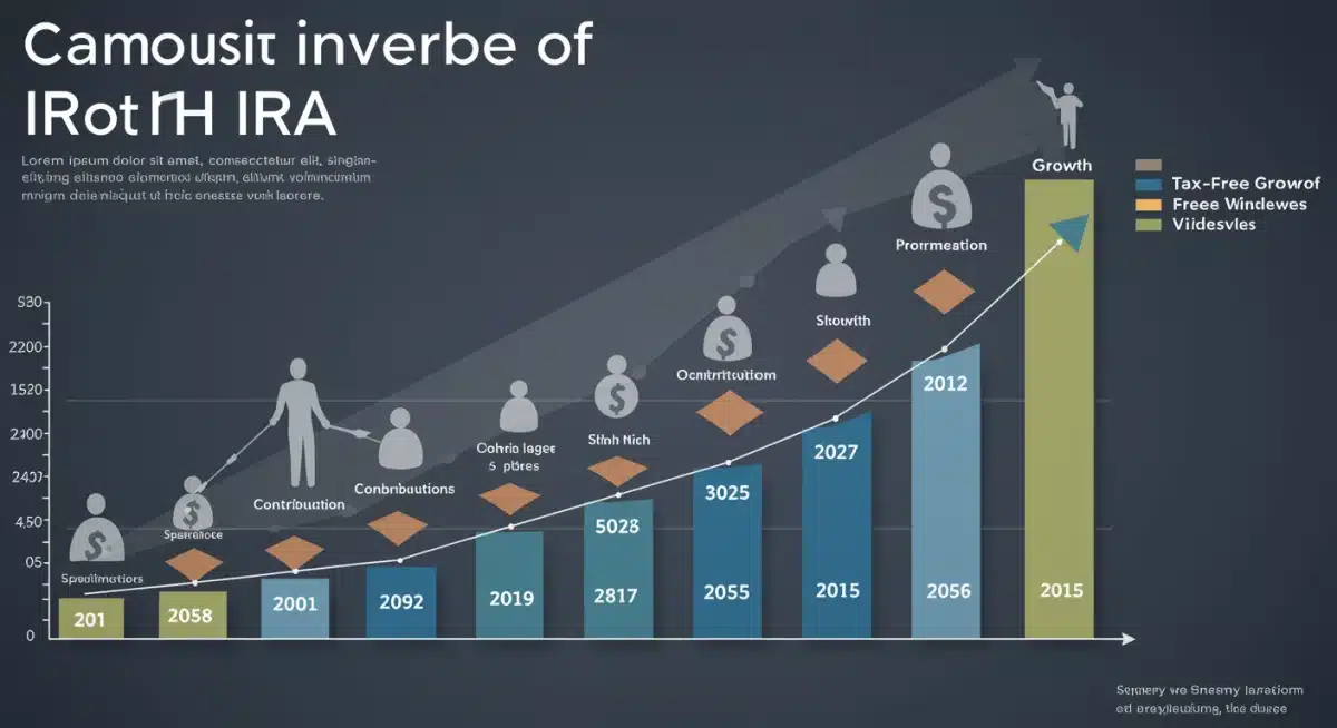 Infographic showing compound interest growth in a Roth IRA over decades