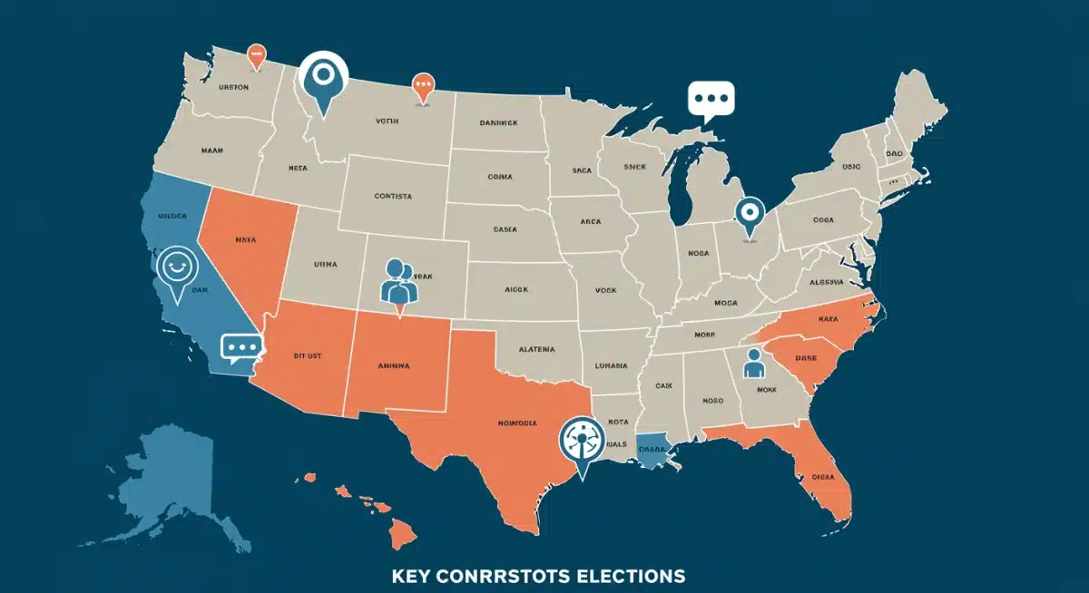 Map of the US highlighting contested congressional districts for 2026 midterms
