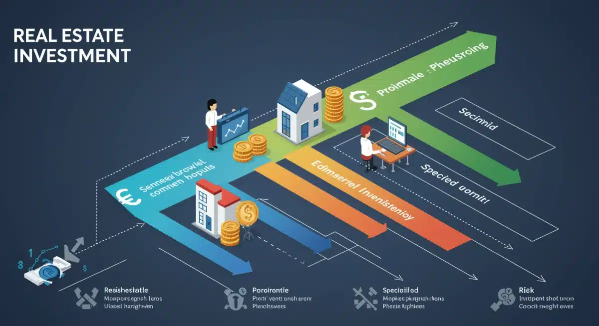 Infographic illustrating diverse real estate investment types and their risk-reward profiles for 2026.