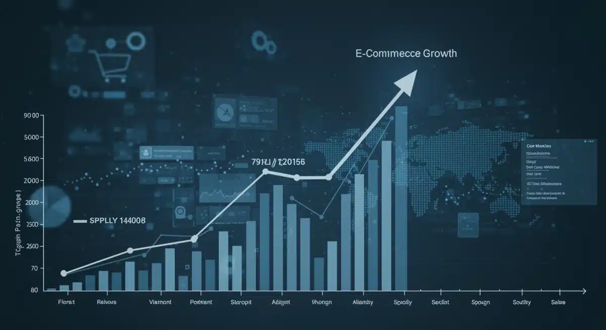 E-commerce growth chart alongside traditional retail sales, depicting market shifts.