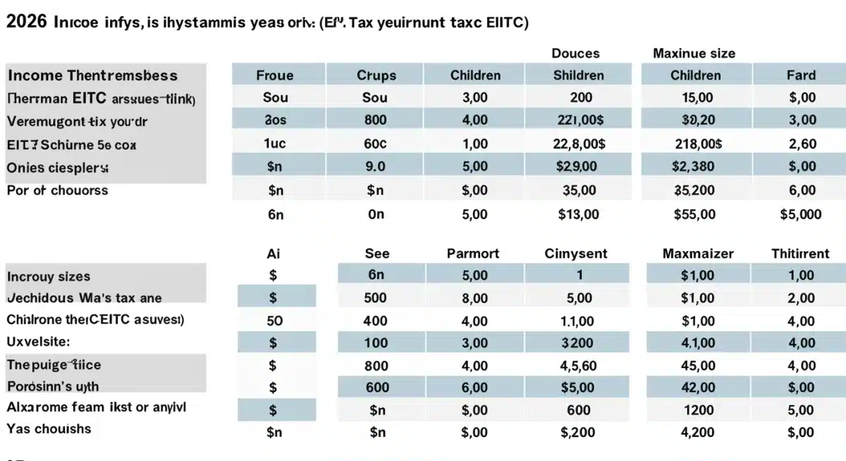 Infographic showing 2026 EITC income limits and maximum credit amounts by family size.