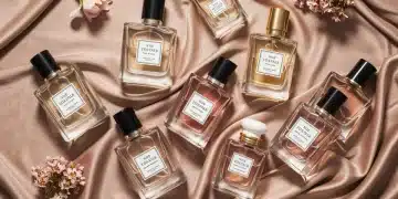 Collection of elegant niche fragrance bottles on a luxurious surface