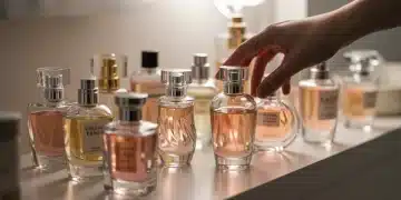 Elegant perfume bottles representing various fragrance families on a vanity for scent selection
