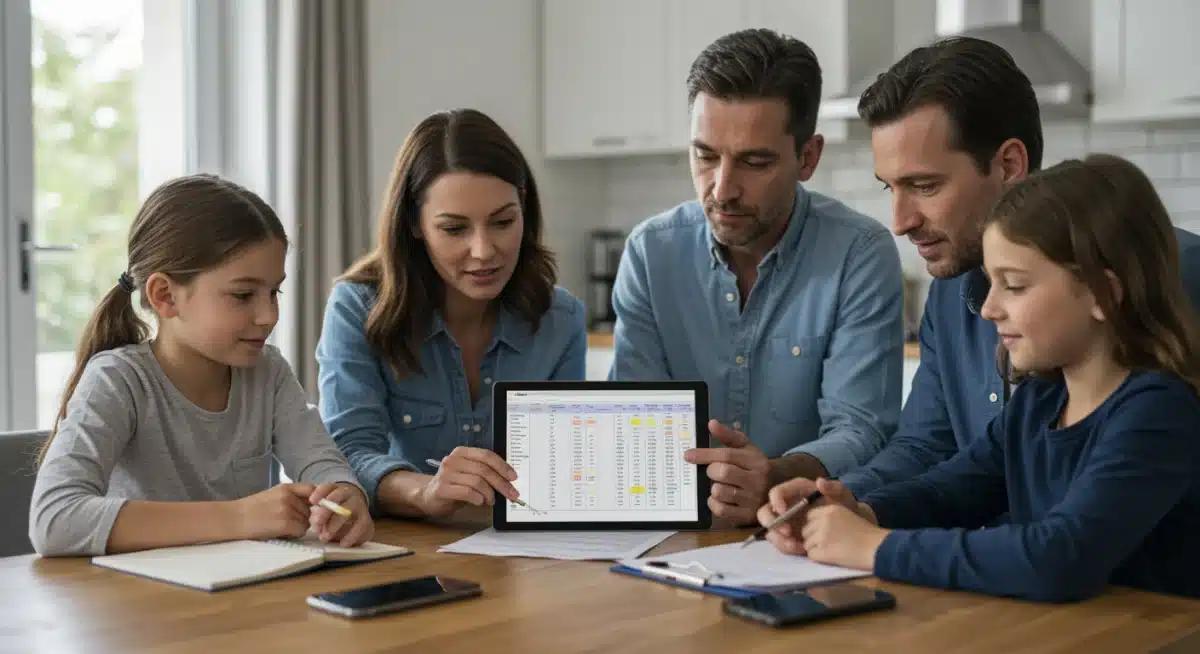 Family discussing household budget implications of stimulus