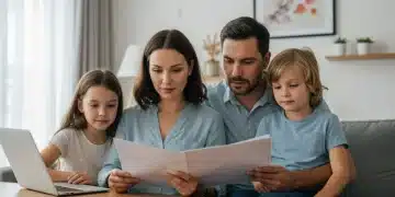 Family reviewing documents for survivors benefits