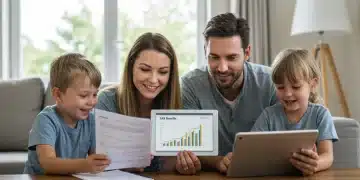 Family reviewing tax documents for Child Tax Credit