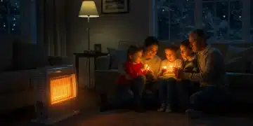 Family staying warm at home with heater, benefiting from energy assistance
