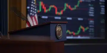 Federal Reserve meeting January 2026 podium with financial data screens