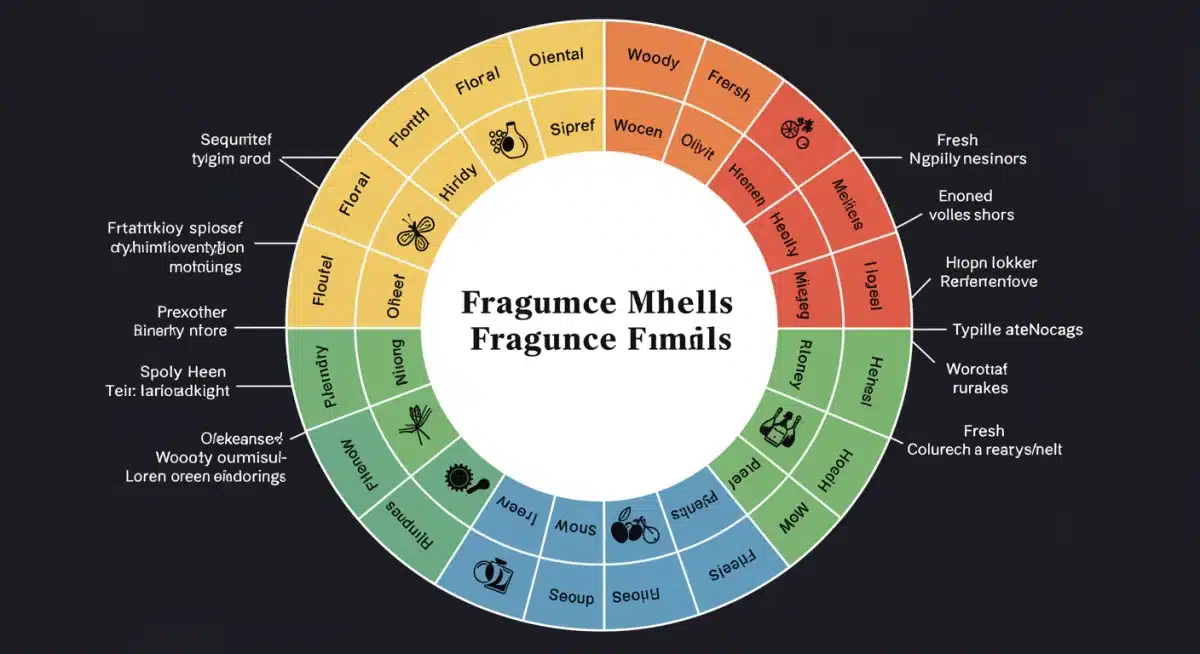 Fragrance wheel illustrating the main scent families and their interconnections