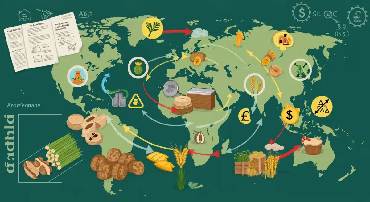 Global food supply chain showing regulatory influence and rising costs.