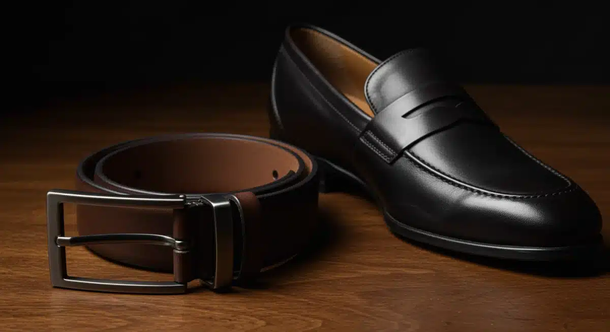 High-quality leather belt and classic leather loafers, essential men's accessories