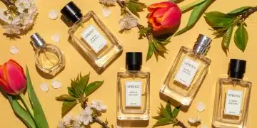 Limited edition spring 2026 fragrances in elegant bottles with fresh blossoms