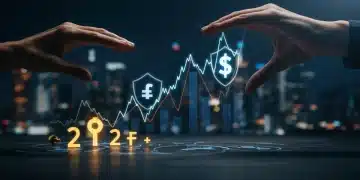 Financial graph showing market volatility with protective shields