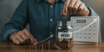 Person contributing to 401(k) savings jar for 2026 retirement planning.