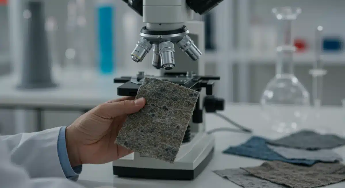 Textile engineer examining mycelium fabric in lab