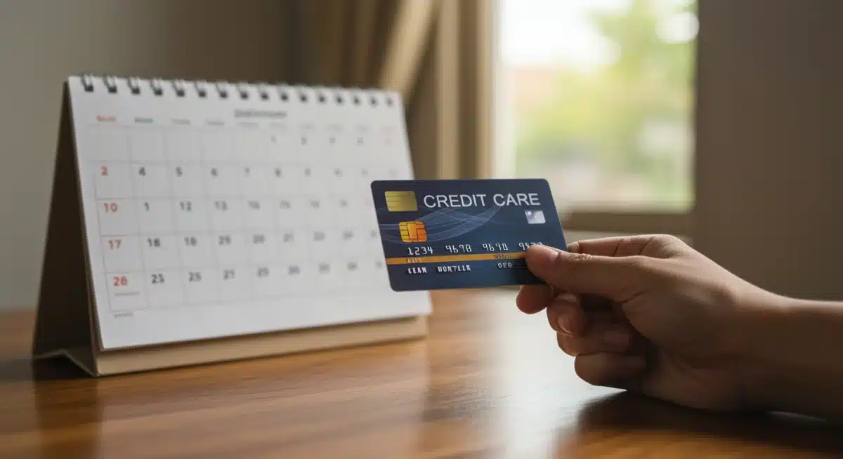 Hand holding credit card with calendar, highlighting payment responsibility.