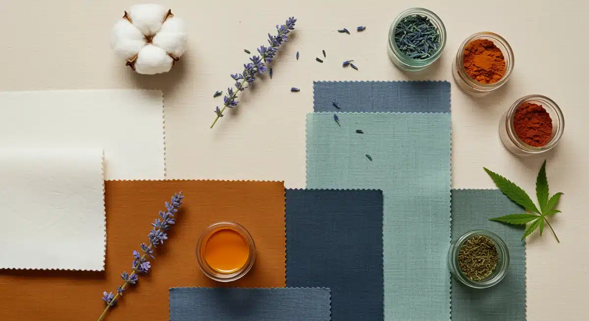Sustainable fabrics and natural dyes representing eco-conscious fashion trends
