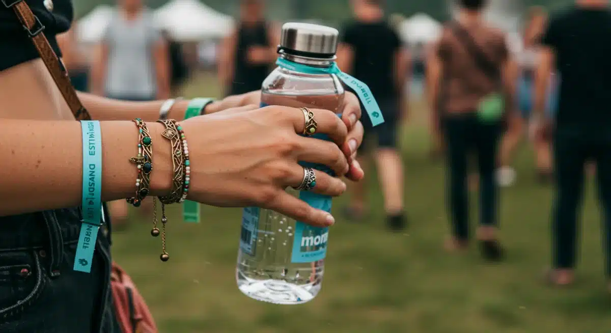 Sustainable festival accessories: ethical jewelry, reusable bottle
