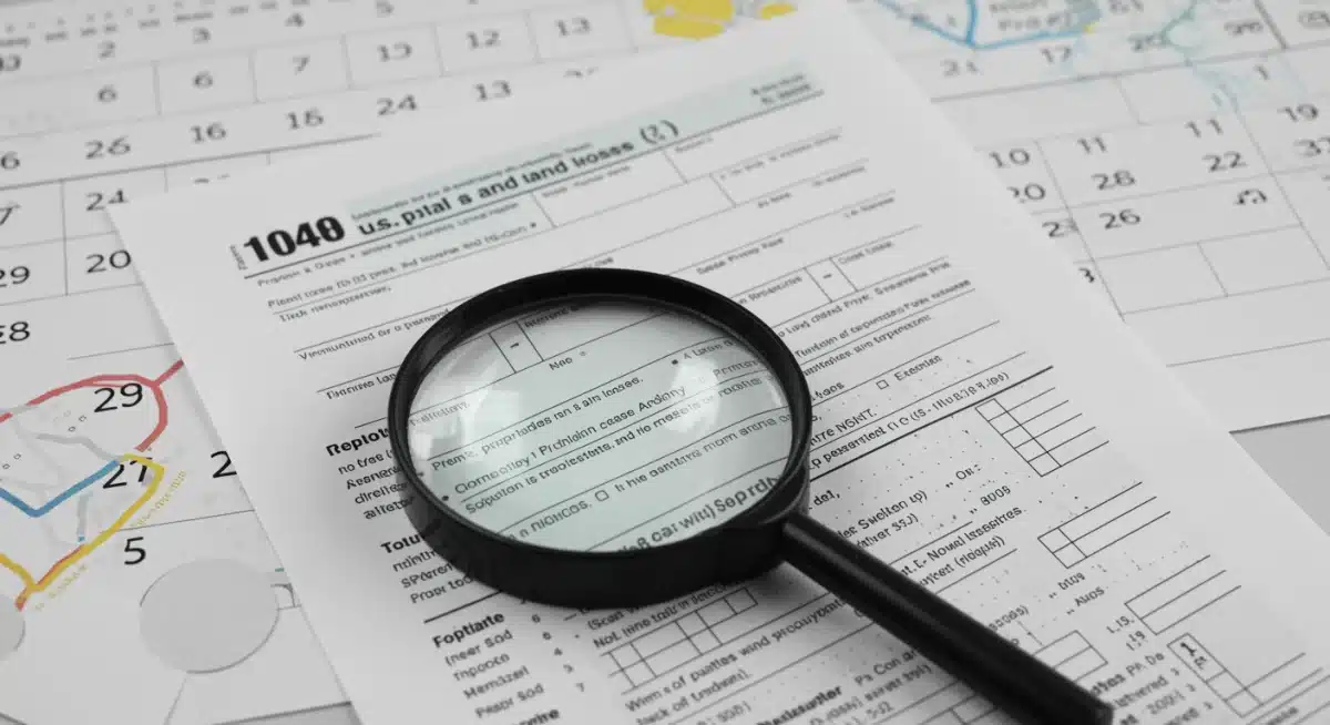 Detailed tax forms and magnifying glass for 2026 capital gains