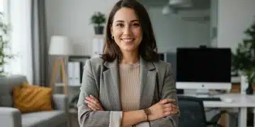 Woman seamlessly transitioning from home office to professional office attire, embodying modern workwear efficiency in 2026.