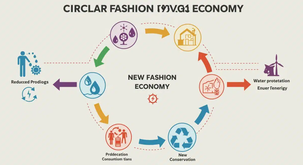 Infographic depicting the circular fashion economy with waste reduction and recycling.