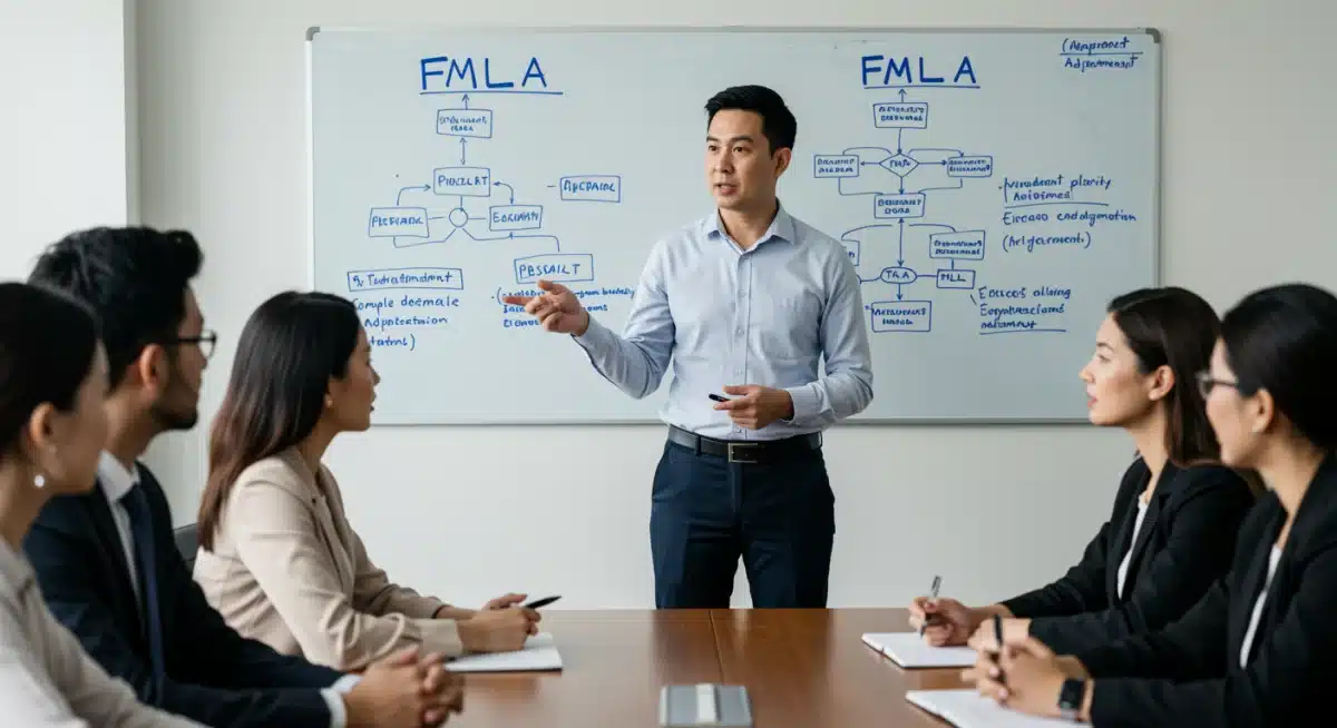 HR manager explaining FMLA compliance and new regulations to employees.