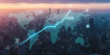 Global economic forecast with growth charts and industry icons