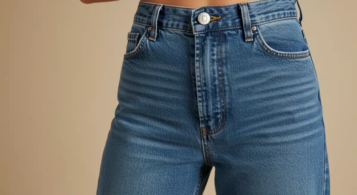 Woman in well-fitted high-waisted wide-leg jeans, showcasing perfect fit
