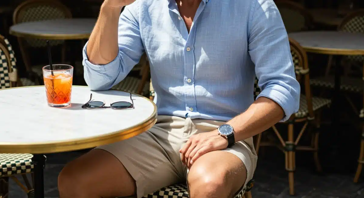 Man in relaxed linen shirt and tailored shorts, embodying comfortable summer style