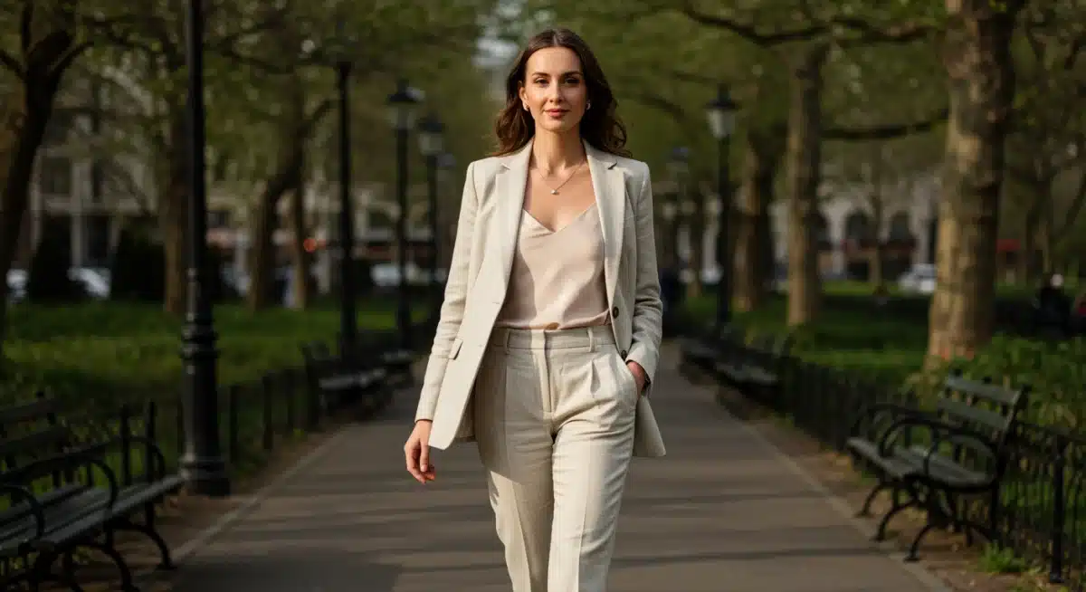 Professional woman in tailored spring pantsuit
