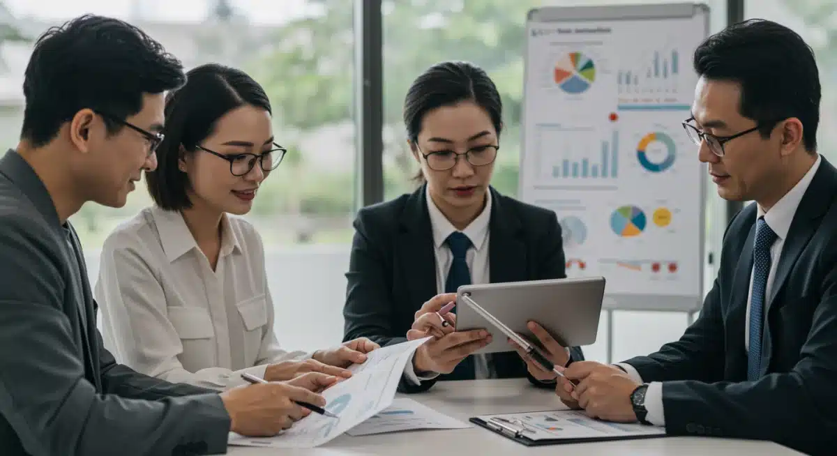 Financial advisor meeting with clients discussing tax optimization strategies