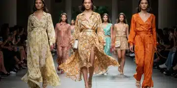 Models on a runway showcasing Spring 2026 fashion trends with vibrant colors and flowing fabrics.