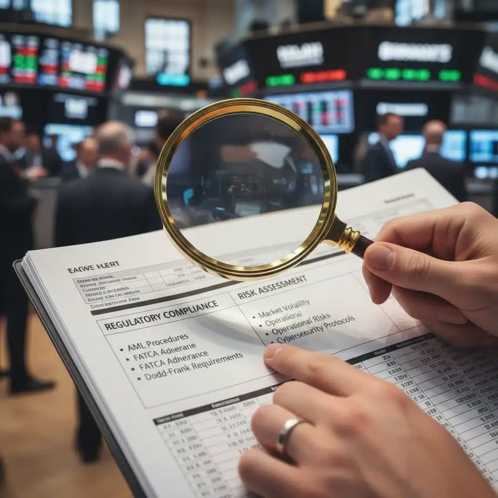 Magnifying glass examining financial report for regulatory compliance