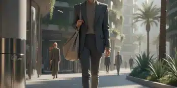 Stylish person in modern updated wardrobe walking urban