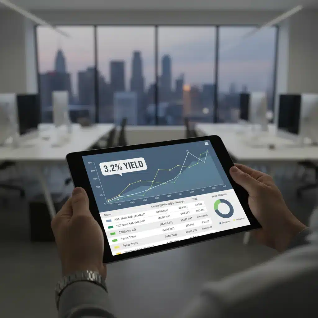 Tablet showing municipal bond data and 3.2% yield