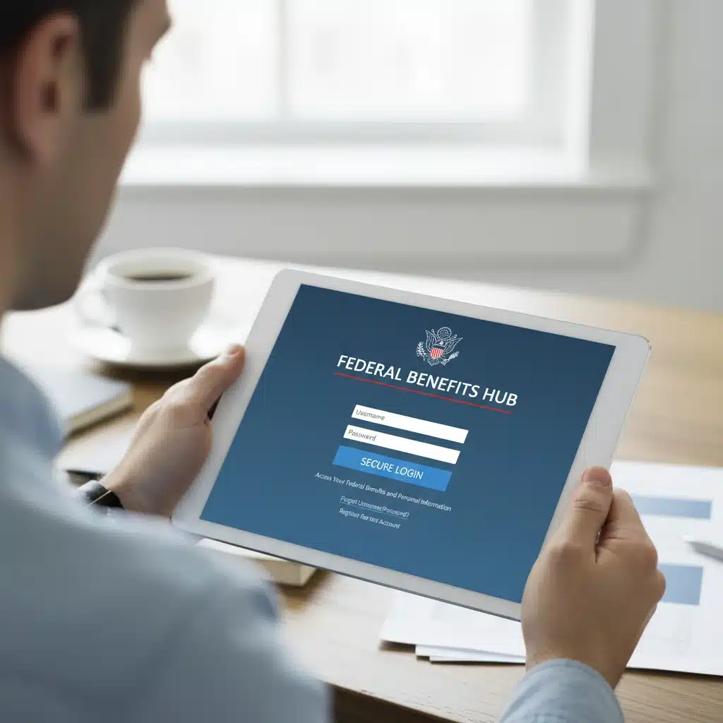 Individual accessing government portal for 2026 federal benefits online.